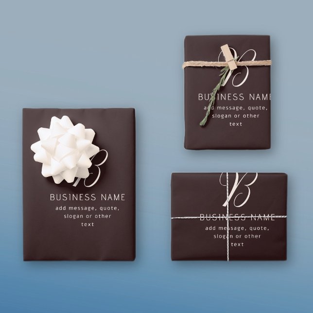Modern Elegant Business Name Monogram | Dark Brown Wrapping Paper Sheets (Creator Uploaded)