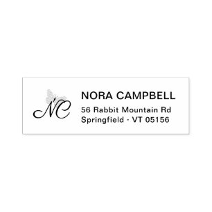 Modern Elegant Butterfly Monogram Return Address Self-inking Stamp