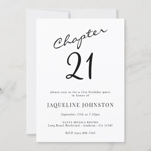 Modern Elegant Calligraphy 21st Birthday Invitation