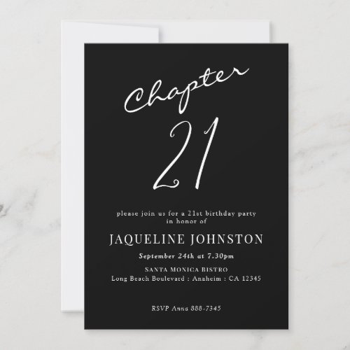 Modern Elegant Calligraphy 21st Birthday Invitation
