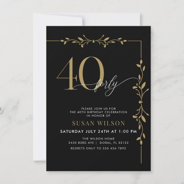 Modern Elegant Calligraphy 40th Birthday Invitation (Front)