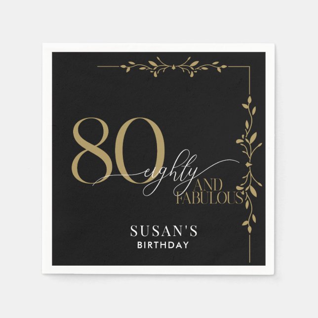Modern Elegant Calligraphy 80th Birthday Napkins (Front)