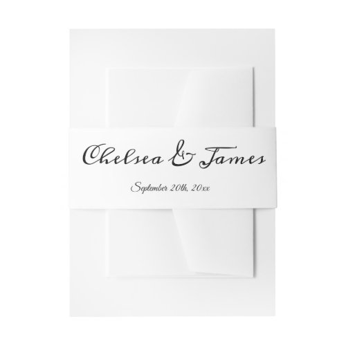 Modern Elegant Calligraphy Black  White Wedding  Invitation Belly Band