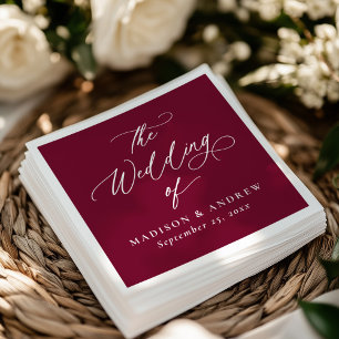 Modern Elegant Calligraphy Burgundy Wedding Napkins