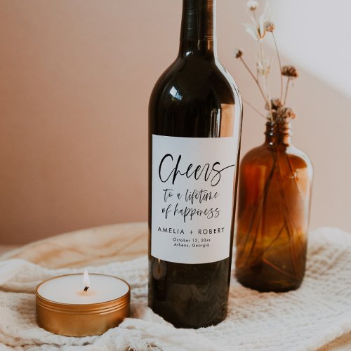 Modern Elegant Calligraphy Cheers Wine Label