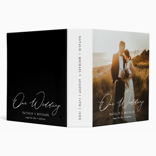 Modern Elegant Calligraphy Custom Wedding Photo 3 Ring Binder