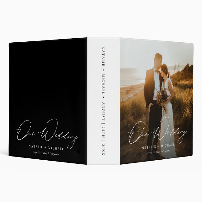Modern Elegant Calligraphy Custom Wedding Photo 3 Ring Binder (Background)