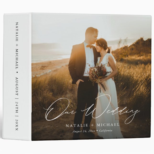 Modern Elegant Calligraphy Custom Wedding Photo 3 Ring Binder (Front/Spine)