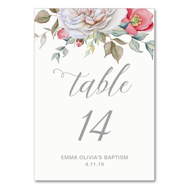 Modern Elegant Calligraphy | Delicate Floral Table Number (Front)