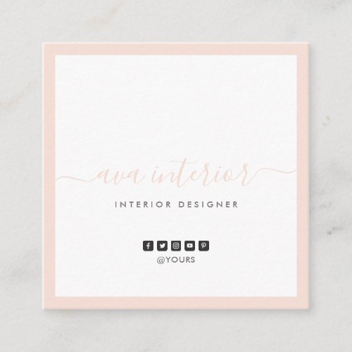 Modern Elegant Calligraphy Designer Blush Social Square Business Card