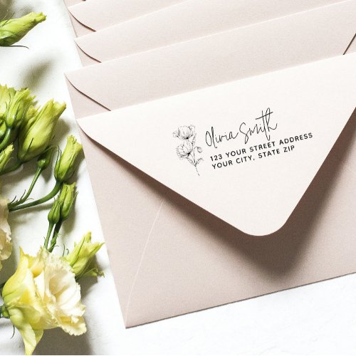 Modern Elegant Calligraphy Flower Return Address Rubber Stamp