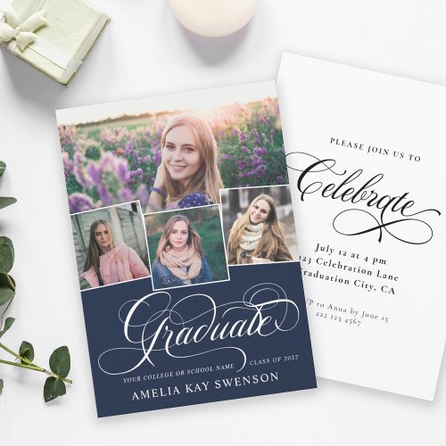 Modern Elegant Calligraphy Graduation Invitation