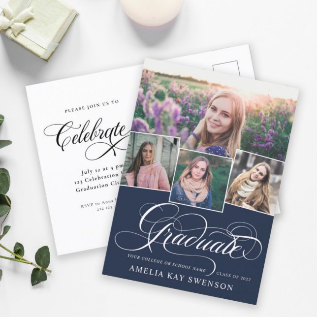 Modern Elegant Calligraphy Graduation Invitation Postcard (Creator Uploaded)