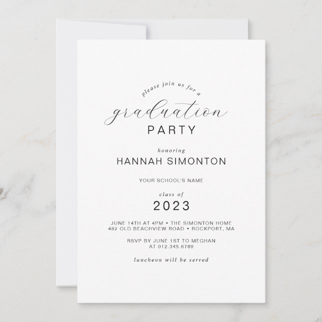 Modern Elegant Calligraphy Graduation Party Invitation (Front)