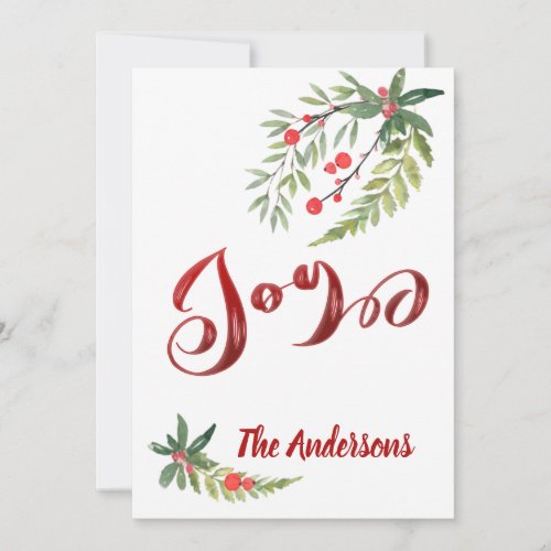 Modern elegant calligraphy joy botanical  holiday card