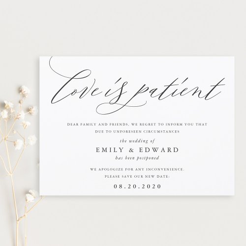Modern Elegant Calligraphy Love is Patient Wedding Invitation