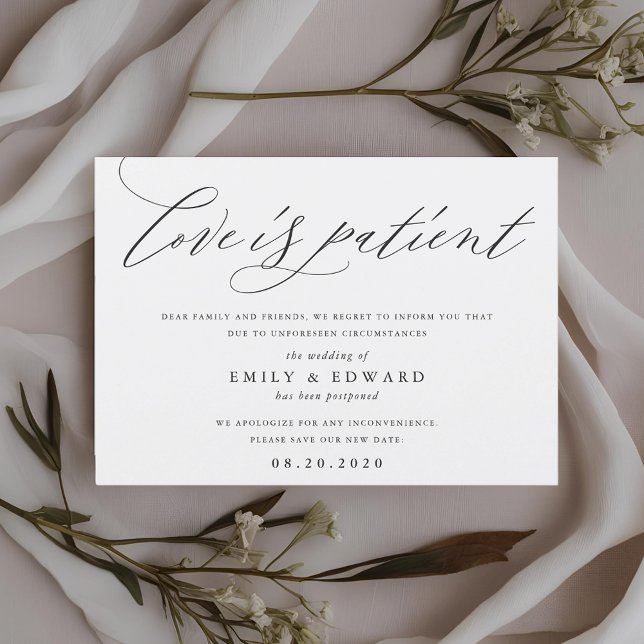 Modern Elegant Calligraphy Love is Patient Wedding Invitation (Creator Uploaded)