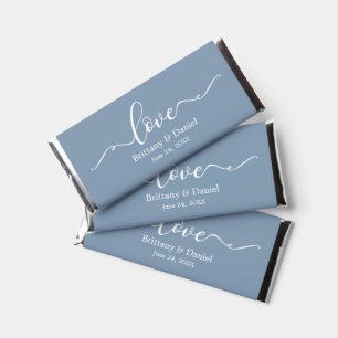Modern Elegant Calligraphy Love Wedding Dusty Blue Hershey Bar Favors