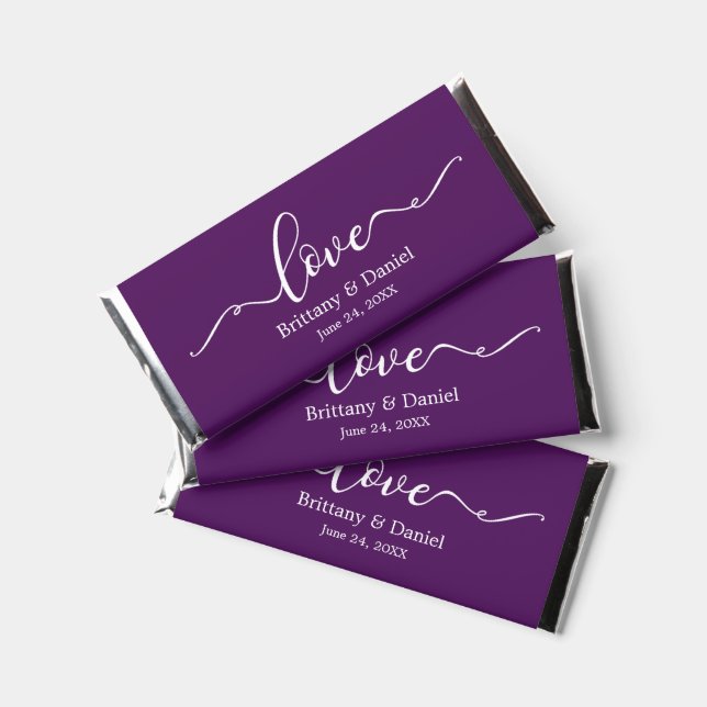 Modern Elegant Calligraphy Love Wedding Purple Hershey Bar Favors (Front)