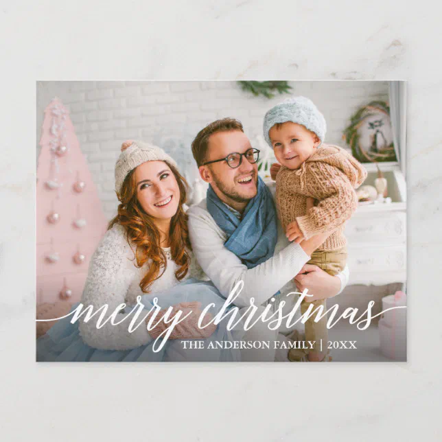 Modern Elegant Calligraphy Merry Christmas Family Postcard Zazzle