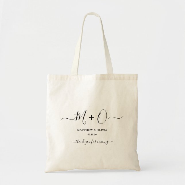 Modern Elegant Calligraphy Monogram Wedding Tote Bag (Front)