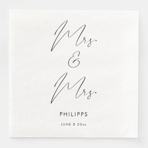 Modern Elegant Calligraphy Mrs and Mrs Two Brides  Paper Dinner Napkins