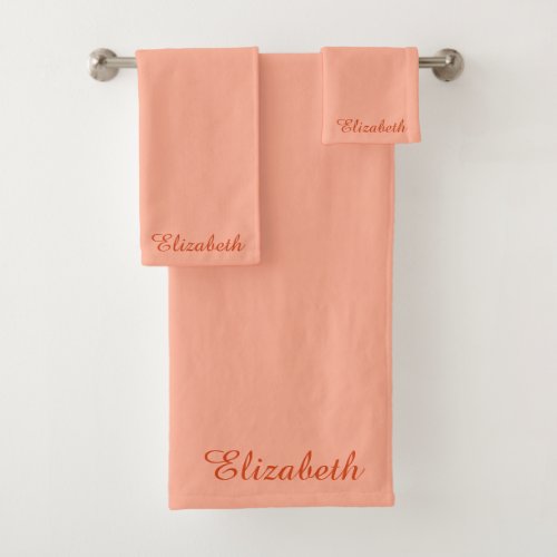 Modern Elegant Calligraphy Name Template Apricot Bath Towel Set