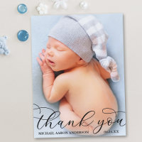 Modern Elegant Calligraphy New Baby Thank You B Postcard