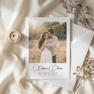Modern Elegant Calligraphy One Photo Wedding Save The Date