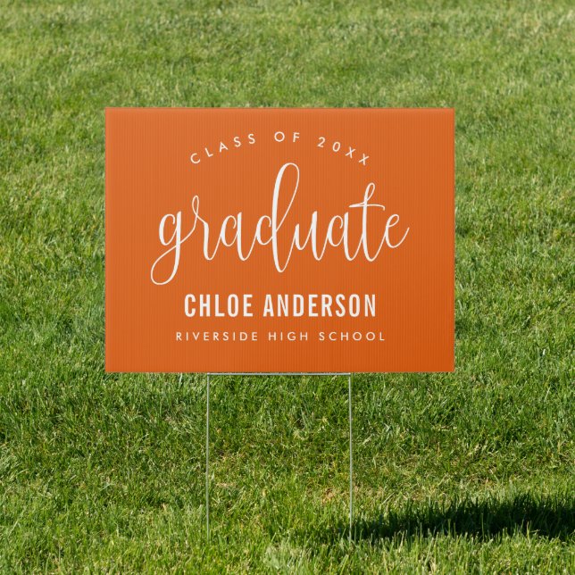 Modern Elegant Calligraphy Orange Graduation Yard Sign (Insitu)