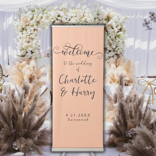 Modern Elegant Calligraphy Peach Wedding Welcome  Retractable Banner