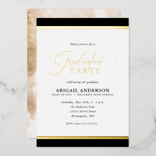 Modern Elegant Calligraphy Photo Graduation Gold Foil Invitation