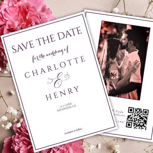 Modern Elegant Calligraphy Photo QR Code  Save The Date