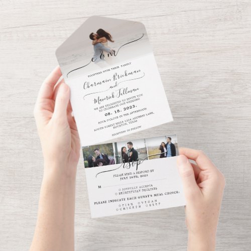Modern Elegant Calligraphy  Photo RSVP  Wedding All In One Invitation