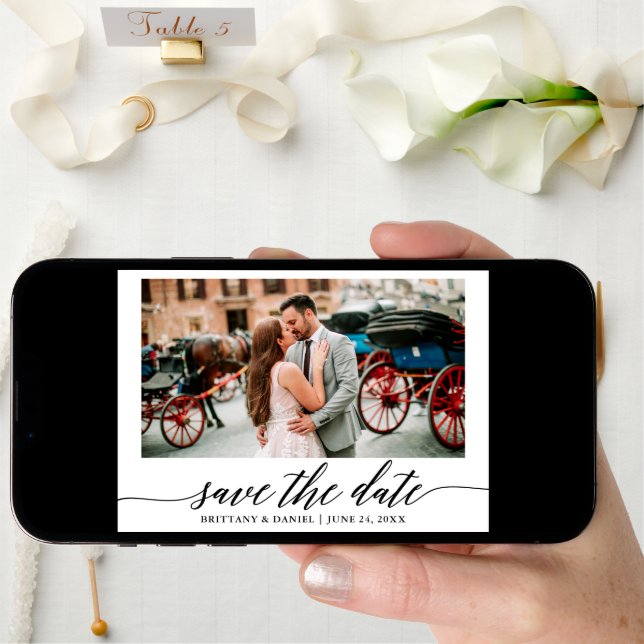 Modern Elegant Calligraphy Photo Save The Date (Front Digital)