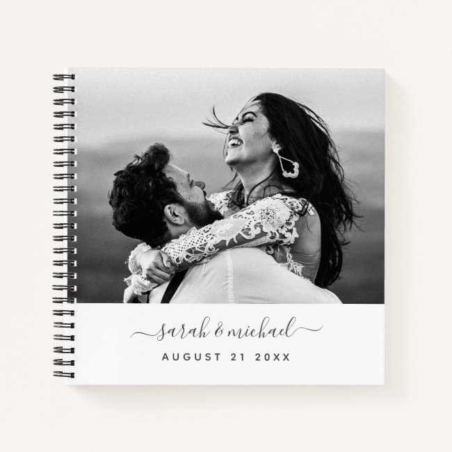 Modern Elegant Calligraphy Photo Wedding Guest Notebook