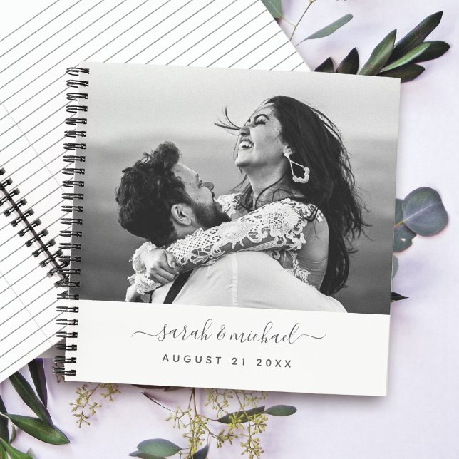 Modern Elegant Calligraphy Photo Wedding Guest Notebook (Creator Uploaded)
