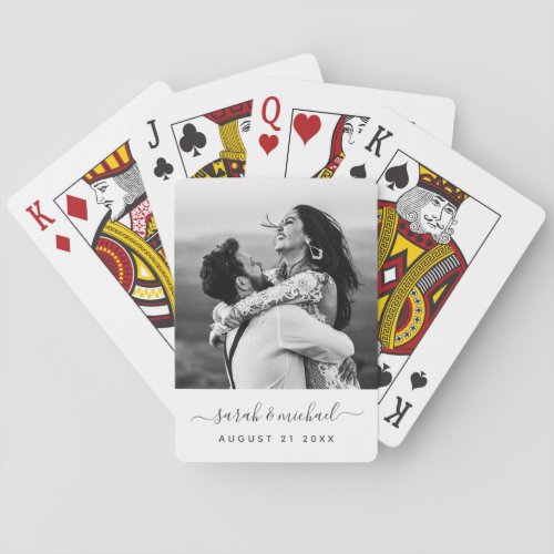 Modern Elegant Calligraphy Photo Wedding Guest Poker Cards