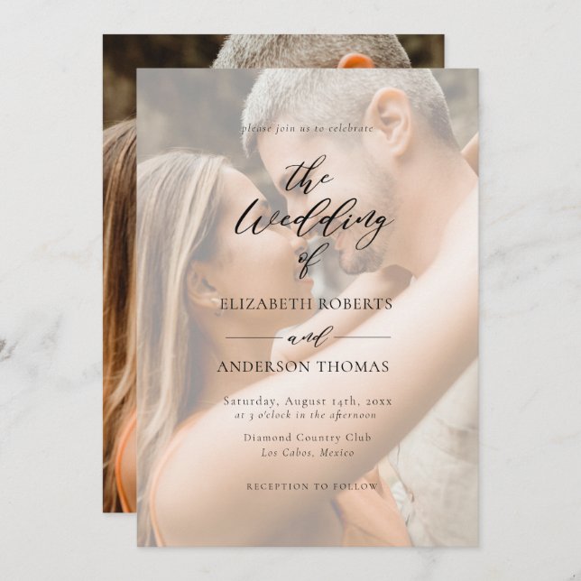 Modern Elegant Calligraphy Photo Wedding Invitation (Front/Back)