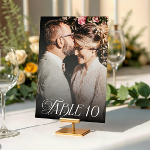 Modern Elegant Calligraphy Photo Wedding Table Number