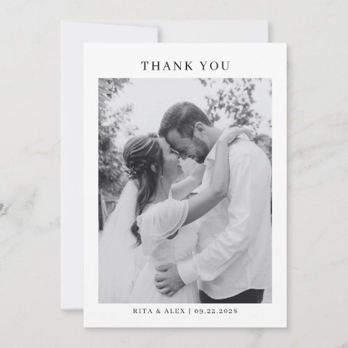 Modern Elegant Calligraphy Photo Wedding Thank You Card