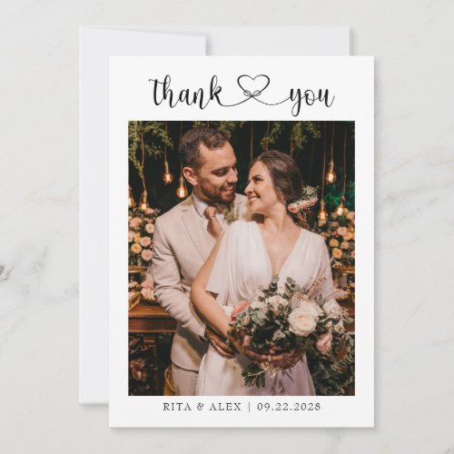 Modern Elegant Calligraphy Photo Wedding Thank You Card