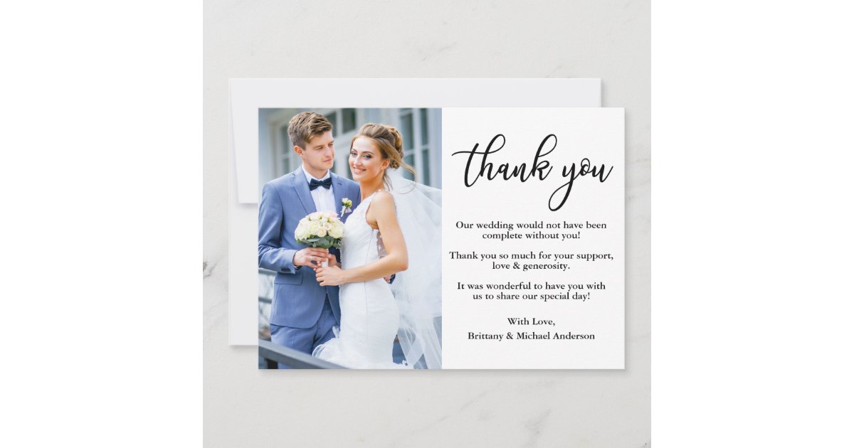 Modern Elegant Calligraphy Photo Wedding Thank You Card | Zazzle