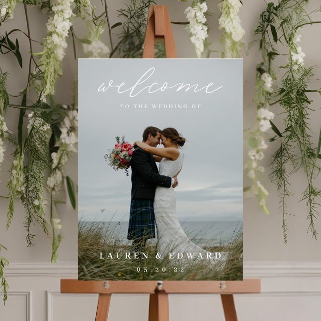 Modern Elegant Calligraphy Photo Wedding Welcome Foam Board (Creator Uploaded)