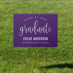 Modern Elegant Calligraphy Purple Graduation Yard Sign
