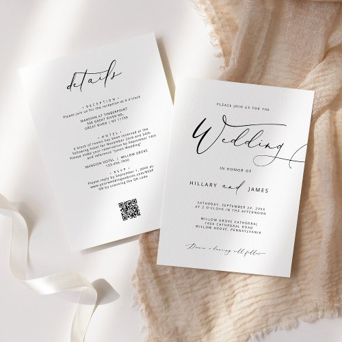 Modern Elegant Calligraphy QR Wedding invitation