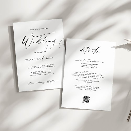 Modern Elegant Calligraphy QR Wedding invitation