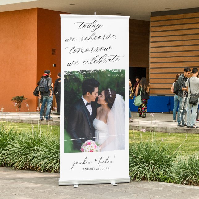 Modern Elegant Calligraphy Rehearsal Dinner Retractable Banner (Creator Uploaded)