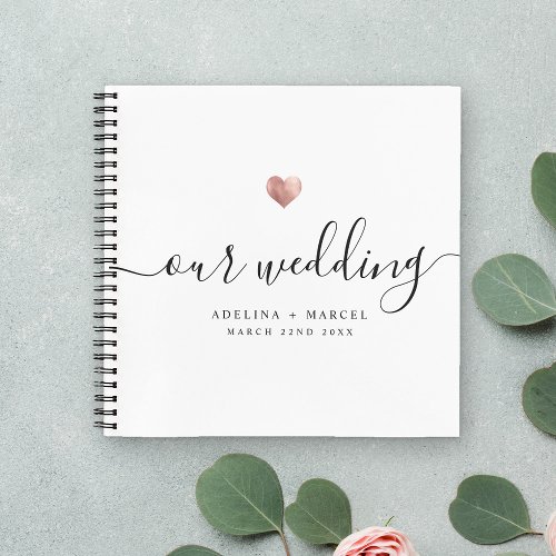 Modern Elegant Calligraphy Rose Gold Wedding Guest Notebook