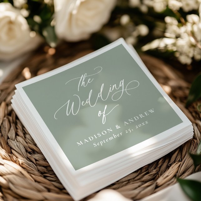 Modern Elegant Calligraphy Sage Green Wedding Napkins (Creator Uploaded)